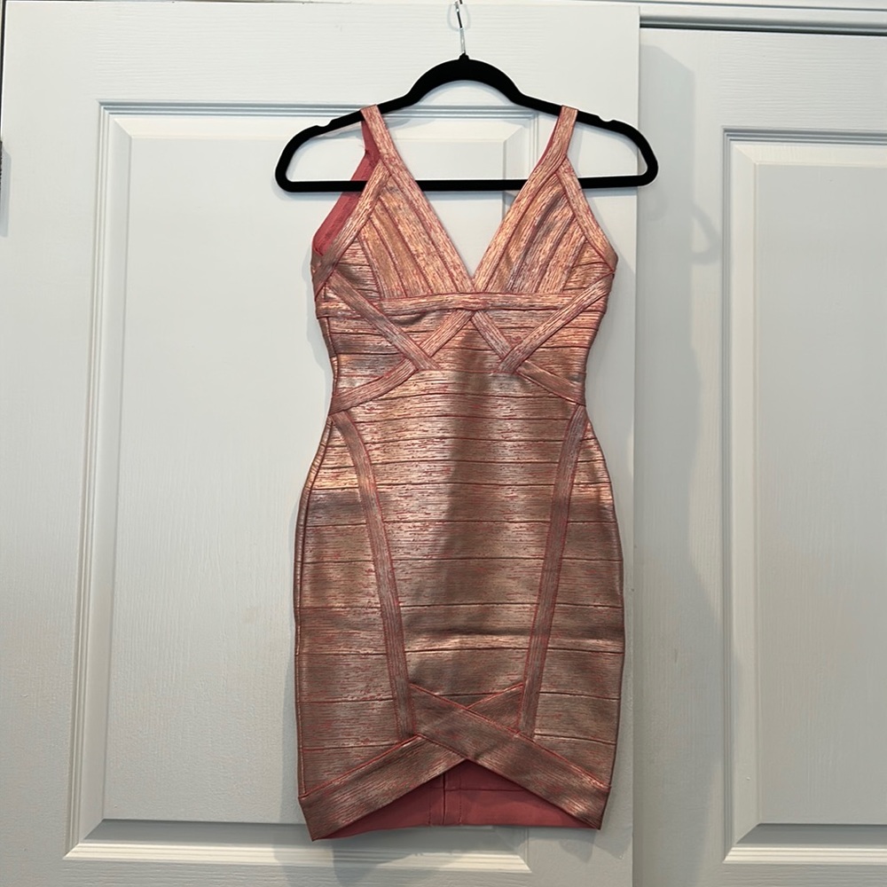 Pink/gold bandage dress